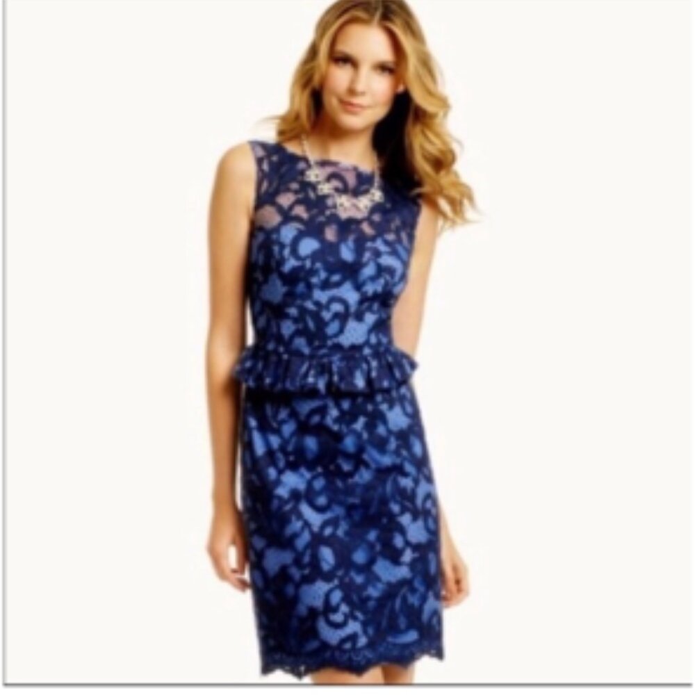Lilly Pulitzer Kiri Dress Blue Lace Peplum Size 6